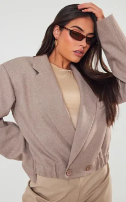 Taupe Woven Oversized Cropped Jacket