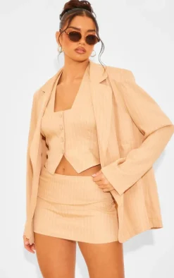 Taupe Woven Pinstripe Oversized Dad Blazer