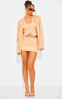 Taupe Woven Pinstripe Oversized Dad Blazer