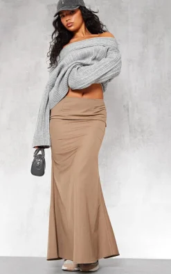 Taupe Woven Tailored Fishtail Maxi Skirt