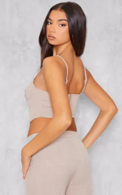 Taupe Woven Tailored Tie Detail Corset