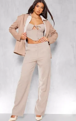 Taupe Woven Tailored Tie Detail Corset