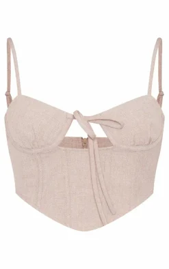 Taupe Woven Tailored Tie Detail Corset