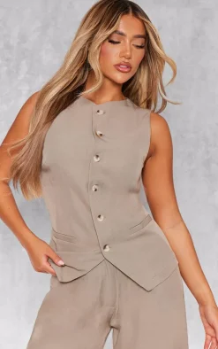 Taupe Woven Tailored Vest