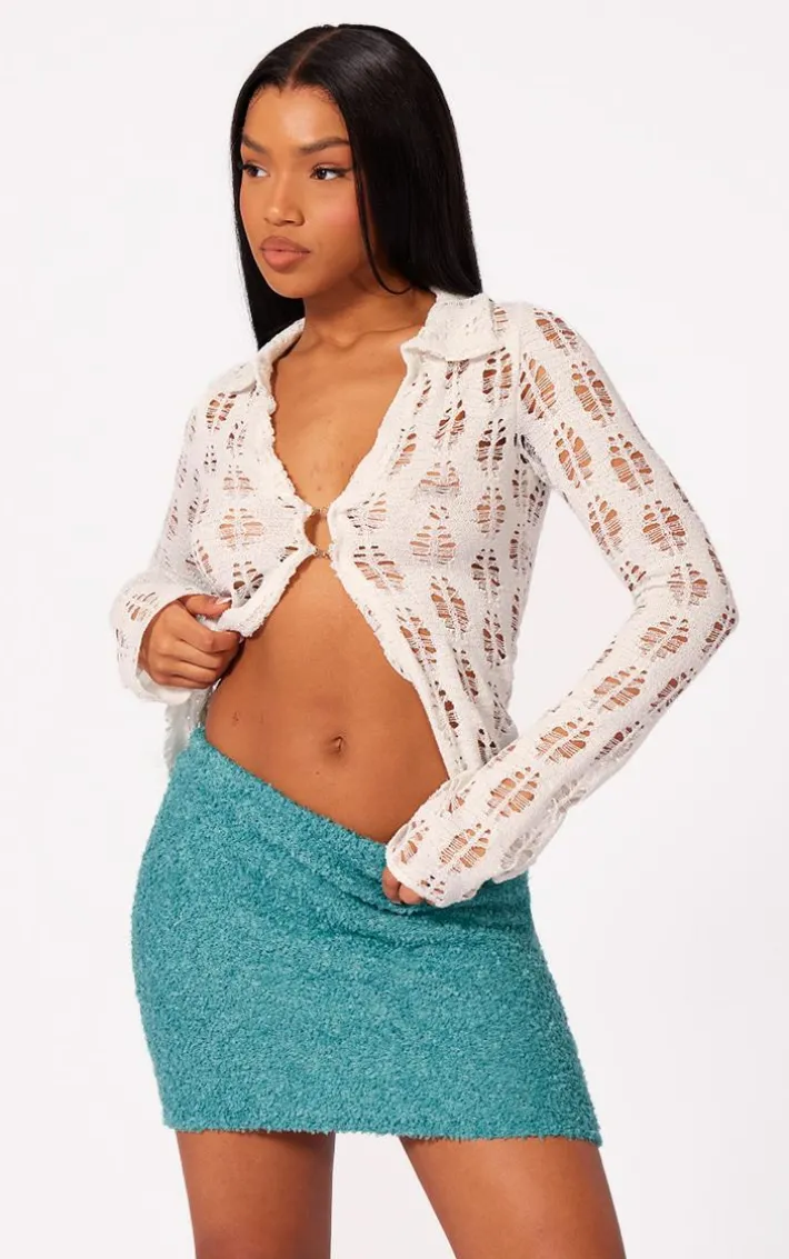 Teal Fuzzy Knit Low Rise Mini Skirt