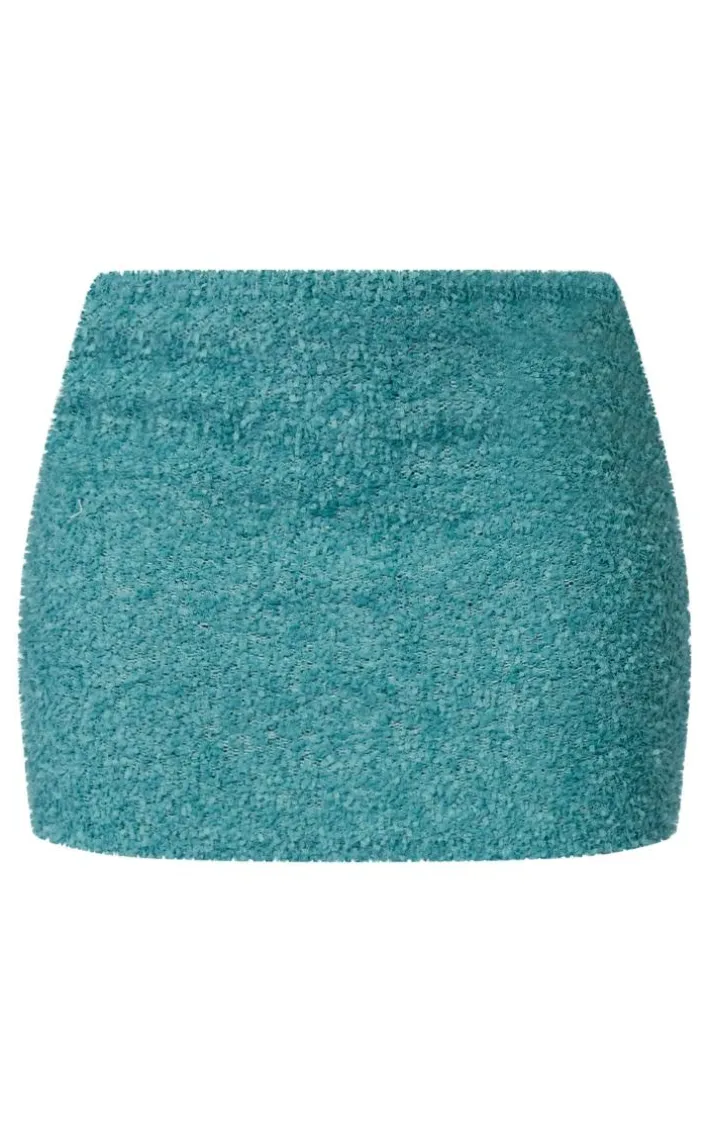 Teal Fuzzy Knit Low Rise Mini Skirt