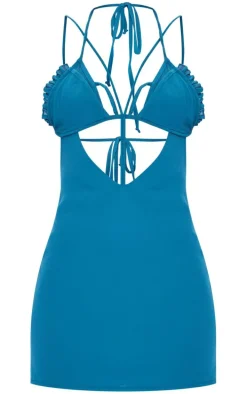 Teal Strappy Cut Out Shift Mini Dress