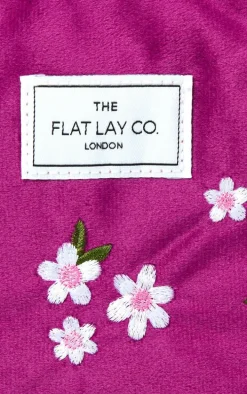 The Flat Lay Co. Essential Pouch Makeup Bag in Embroidered Daisy Plum Velvet