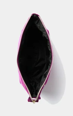 The Flat Lay Co. Essential Pouch Makeup Bag in Embroidered Daisy Plum Velvet