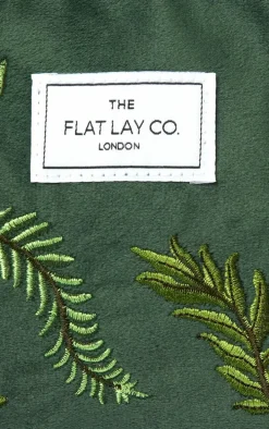 The Flat Lay Co. Essential Pouch Makeup Bag in Embroidered Leaves Green Velvet