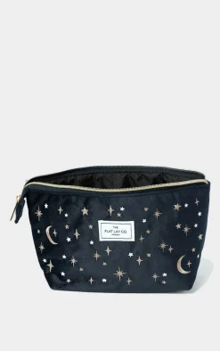 The Flat Lay Co. Essential Pouch Makeup Bag in Embroidered Celestial Blue Velvet