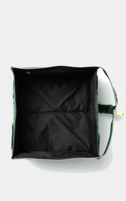 The Flat Lay Co. Open Flat Box Makeup Bag in Embroidered Leaves Green Velvet