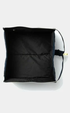 The Flat Lay Co. Open Flat Box Makeup Bag in Embroidered Celestial Blue Velvet