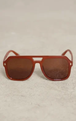 Toffee Oversized Visor Aviator Sunglasses