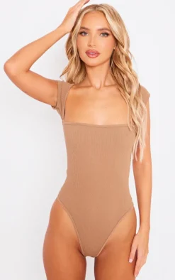 Toffee Snatched Rib Cut Out Short Sleeve Bodysuit