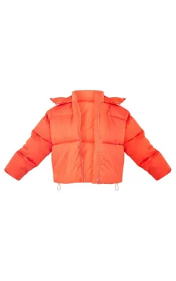Tomato Red Peached Oversized Hooded Puffer Coat