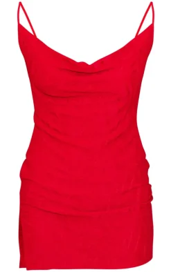Tomato Red Textured Cowl Strappy Shift Dress