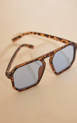 Tortoiseshell Blue Lens Aviator Sunglasses