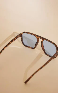 Tortoiseshell Blue Lens Aviator Sunglasses