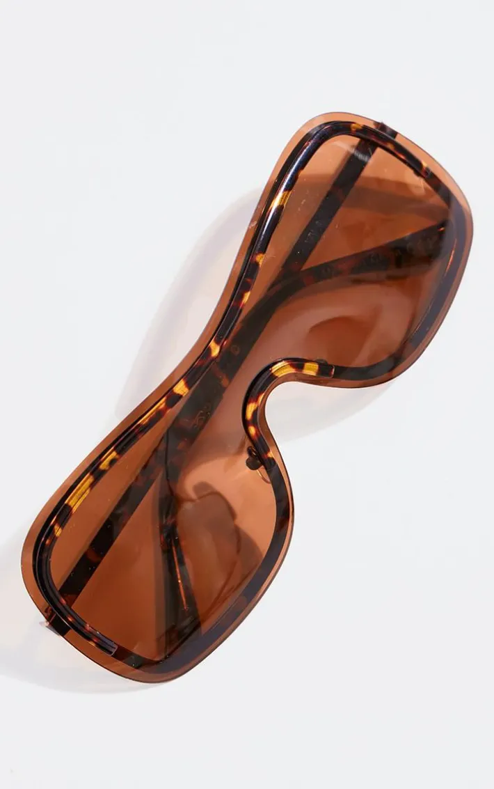 Tortoiseshell Metal Detailing Visor Sunglasses