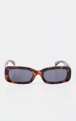 Tortoiseshell Rectangular Slim Frame Sunglasses
