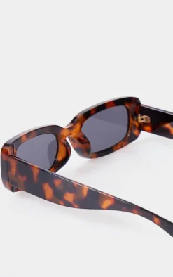 Tortoiseshell Rectangular Slim Frame Sunglasses