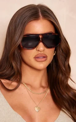 Tortoiseshell Slim Aviator Sunglasses