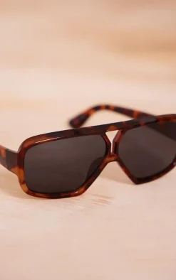 Tortoiseshell Slim Aviator Sunglasses