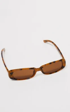 Tortoiseshell Ultra Slim Rounded Rectangular Sunglasses