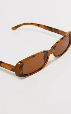 Tortoiseshell Ultra Slim Rounded Rectangular Sunglasses