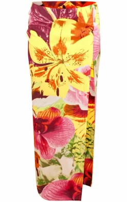 Tropical Floral Print Frill Maxi Skirt