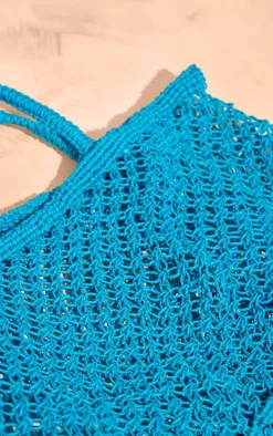 Turquoise Crochet Netted Beach Bag