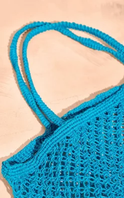 Turquoise Crochet Netted Beach Bag
