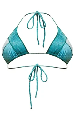Turquoise Glitter Panel Triangle Bikini Top