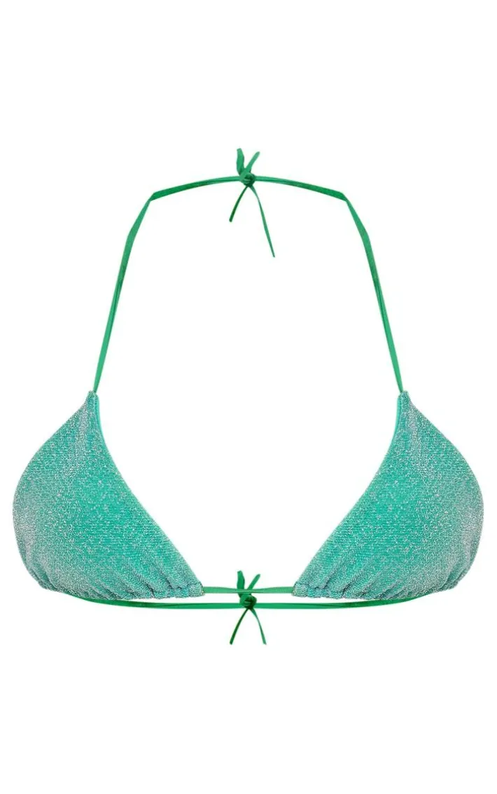 Turquoise Green Triangle Glitter Bikini Top