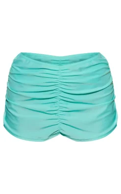 Turquoise Low Rise Ruched Swim Skirt