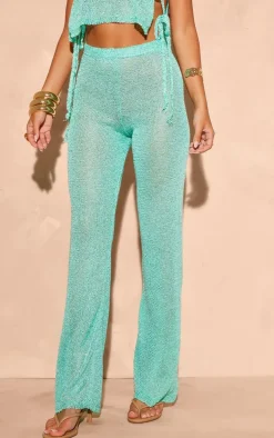 Turquoise Sequin Knit Wide Leg Floaty Pants