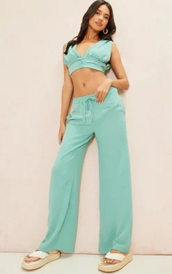 Turquoise Woven Ruched Bust Tie Back Top