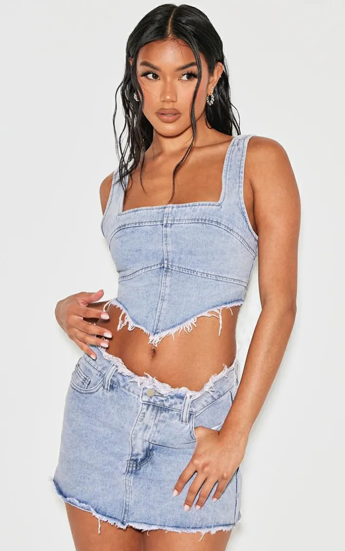 Vintage Bleach Wash Raw Hem Denim Corset