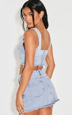 Vintage Bleach Wash Raw Hem Denim Corset