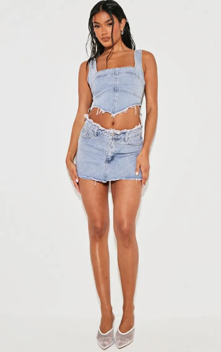 Vintage Bleach Wash Raw Hem Denim Corset