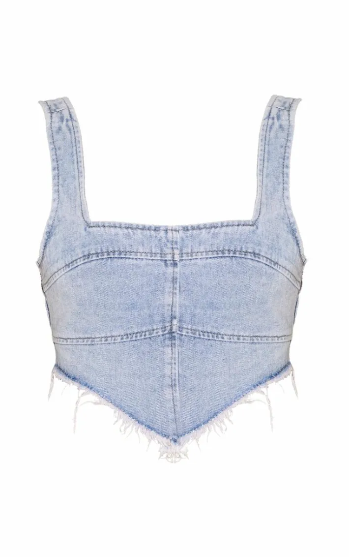 Vintage Bleach Wash Raw Hem Denim Corset