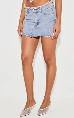 Vintage Bleach Wash Raw Hem Denim Mini Skirt