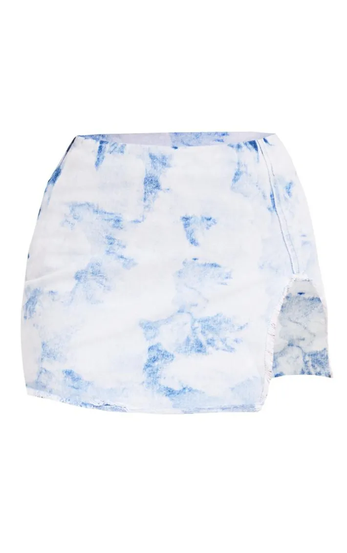 Vintage Bleach Wash Split Detail Micro Mini Denim Skirt
