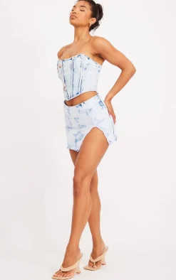 Vintage Bleach Wash Split Detail Micro Mini Denim Skirt