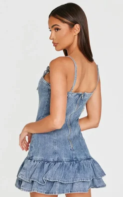 Vintage Bow Detail Puffball Denim Mini Dress