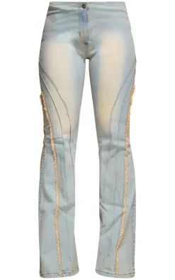 Vintage Distressed Seam Flared Jeans