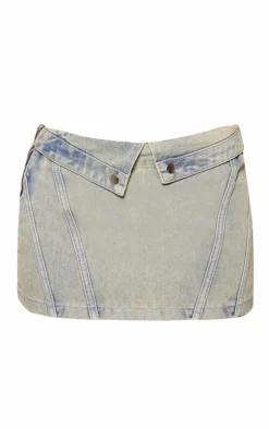 Vintage Light Wash Biker Waistband Detail Denim Mini Skirt