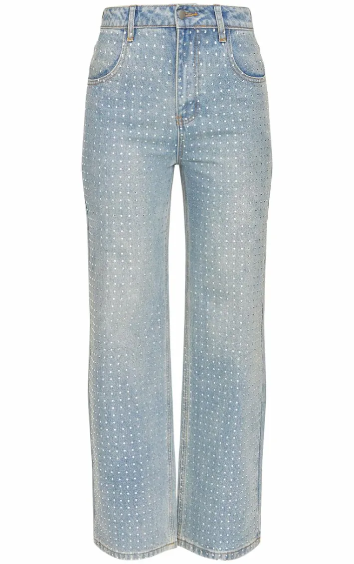 Vintage Light Wash Diamante Front Straight Leg Jeans