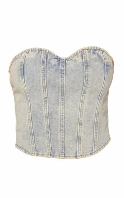 Vintage Light Wash Seam Detail Denim Corset Top